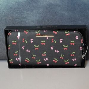 Aldo Black Wallet with Cherry Print